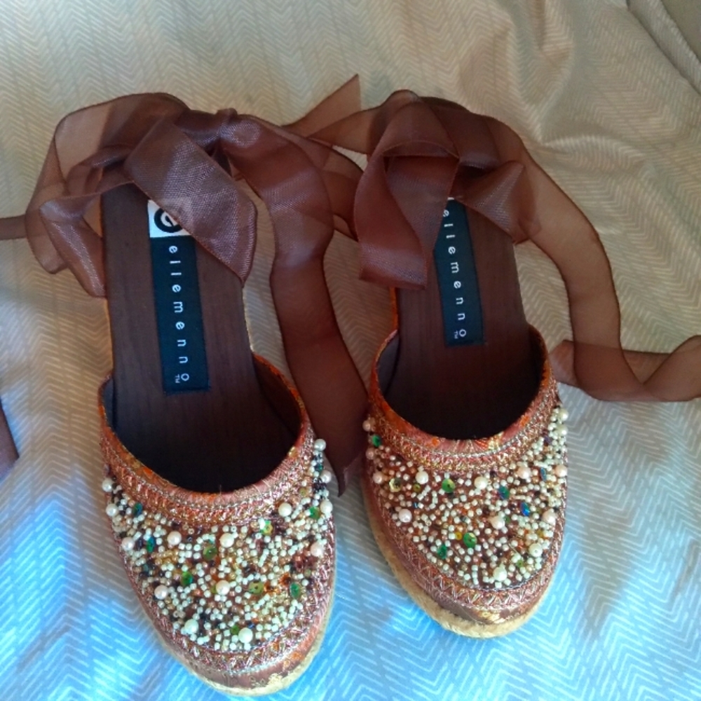 Ellemenno beaded espradrille wedge shoe
